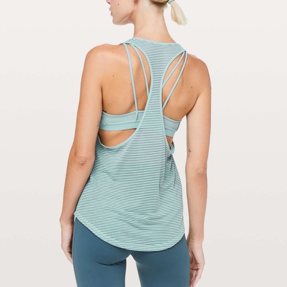 lululemon athletica Tops - Lululemon Mint Striped Racerback Athletic Cotton Tank Top Size 8
